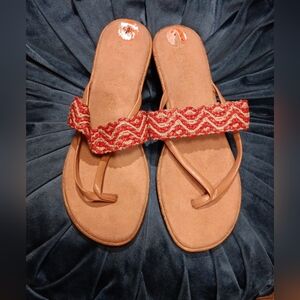 Italian Shoemakers Red and Tan Sandals with Minimalist Design